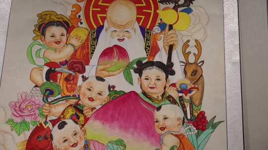 孩童抱金元宝的传统卡通画