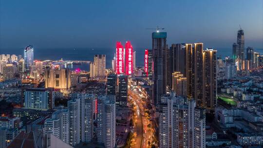 航拍山东路夜景