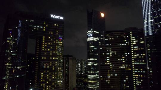 广州天河珠江新城航拍写字楼住宅夜景