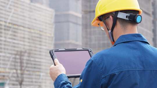建筑工人工程师技术人员在工地使用平板电脑视频素材模板下载