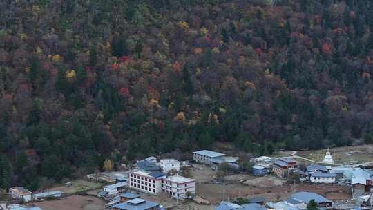 云南香格里拉雨崩村梅里雪山秋色高空航拍