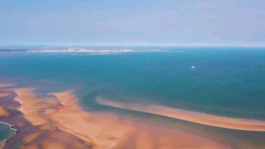 4k航拍山东日照河流入海口