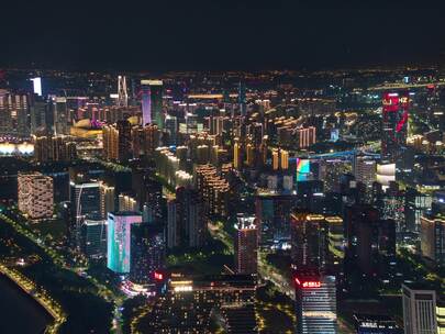 杭州滨江繁华夜景航拍延时