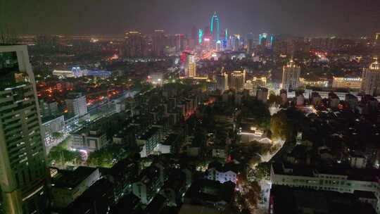 浙江绍兴越城区夜晚夜景街道街景航拍城市风