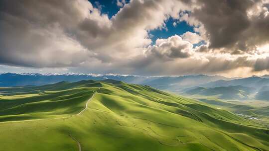 草原山脉自然风光全景