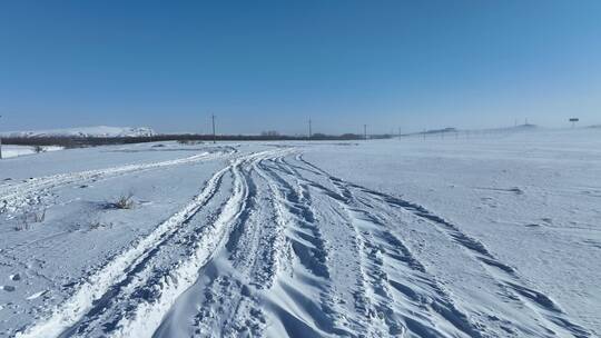 草原冰雪道路雪路风吹雪白毛风