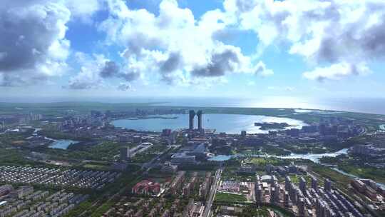 航拍上海临港新片区  滴水湖全景