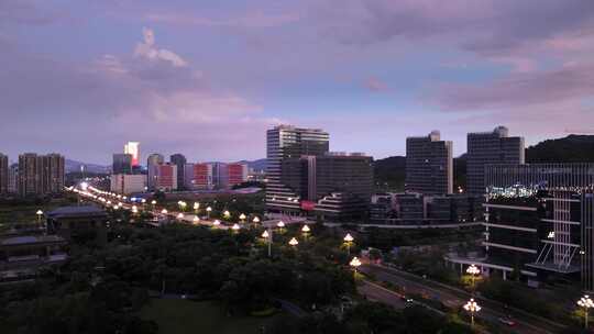 广州中新知识城日落夜景航拍