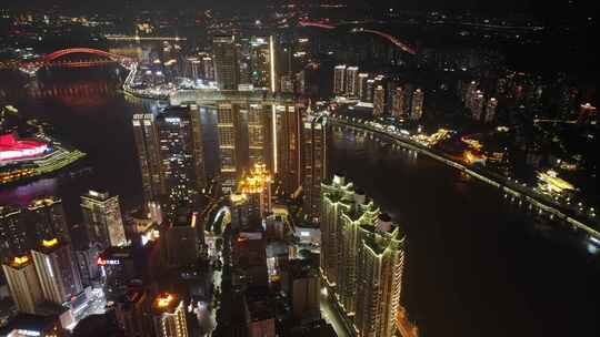 重庆朝天门中心渝中区航拍延时夜景城市风景