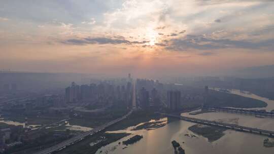 宝鸡城市清晨航拍延时