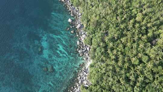 泰国涛岛芒果湾的空中建立，海水清澈，珊瑚