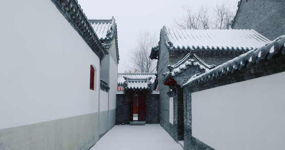 雪中传统建筑园林庭院巷子中国风