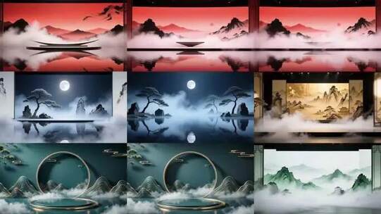 水墨画国风舞台动态背景合集高清在线视频素材下载