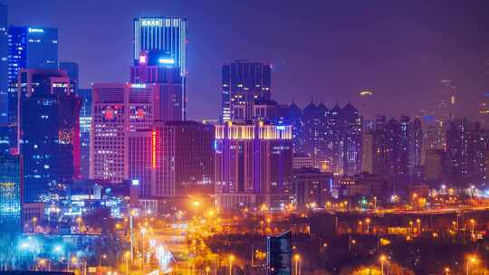 北京城市建筑街道车流高视角夜景延时
