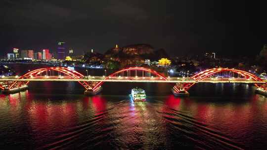 广西柳州柳江桥梁交通夜景灯光航拍