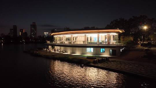 航拍福建福州晋安区晋安湖湖景夜景