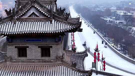 西安城墙角楼雪景