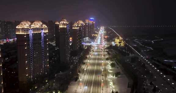 航拍哈尔滨城市街道夜景风光