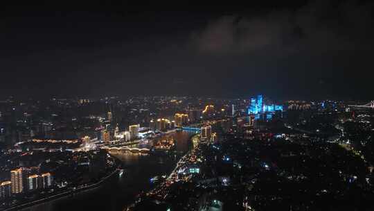 福州夜景航拍闽江之心中洲岛夜晚城市风光