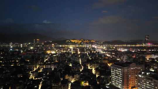 广东潮州城市大景夜景航拍