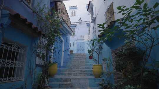 蓝色，独特，楼梯，Chefchaouen