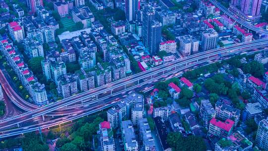 广州城市道路繁忙车流与夜景灯光航拍延时