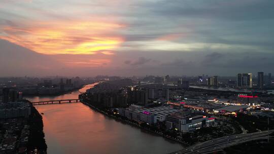 广州珠江日落晚霞航拍空镜素材视频素材模板下载
