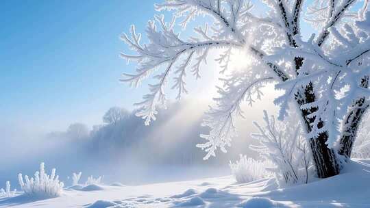 航拍唯美冰雪雾凇景观4K