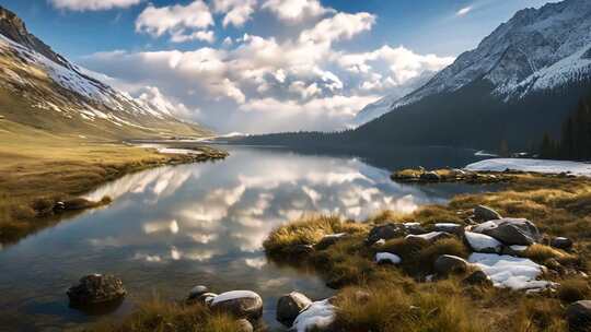 雪山湖泊自然风光全景