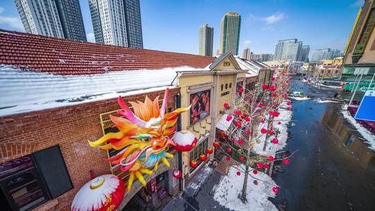 青岛城市风光雪景鸟瞰