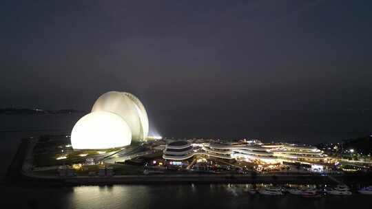 航拍广东珠海大剧院日月贝夜景