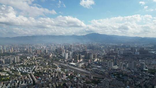 城市风光盖楼建筑风景山川农田种植