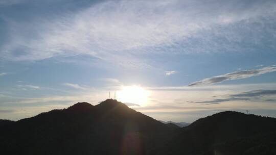 航拍山川丘陵日落晚霞夕阳