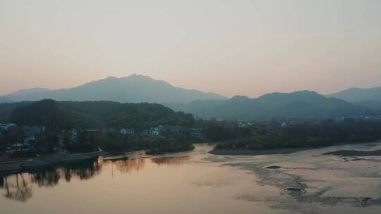 安徽省宣城市桃花潭景区夕阳航拍