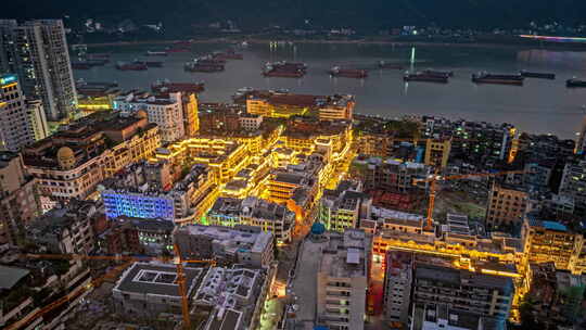 梧州骑楼城夜景航拍延时视频素材