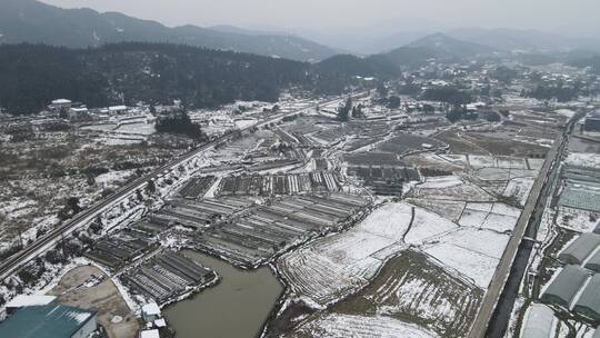 航拍 乡村 田园 冬天 雪景