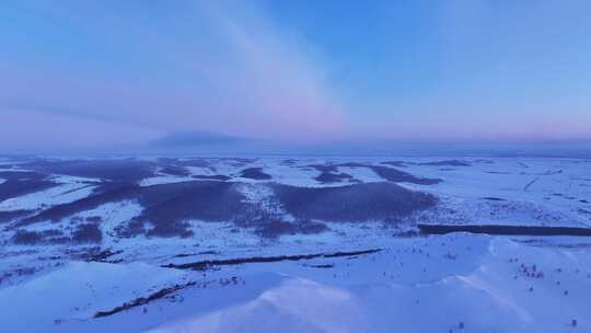 东北雪原暮色晚霞