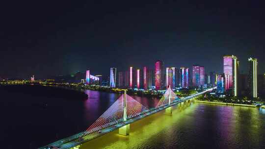 湖南长沙市银盆岭夜景4k航拍