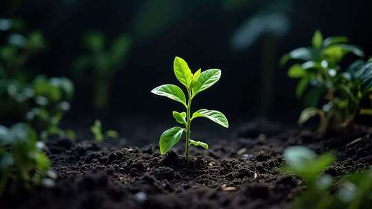 幼苗在土壤中生长画面