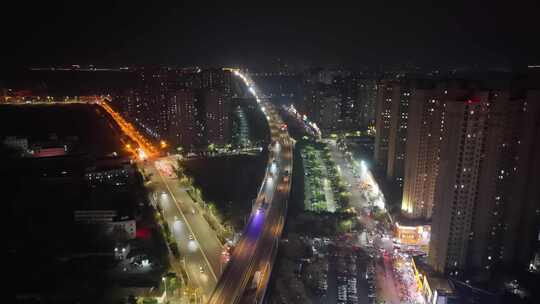 城市路口夜景车流俯瞰