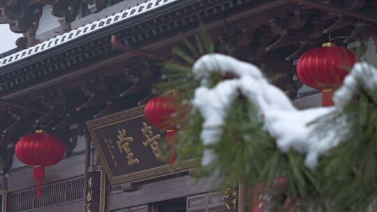 杭州径山寺中式古建筑寺庙雪景