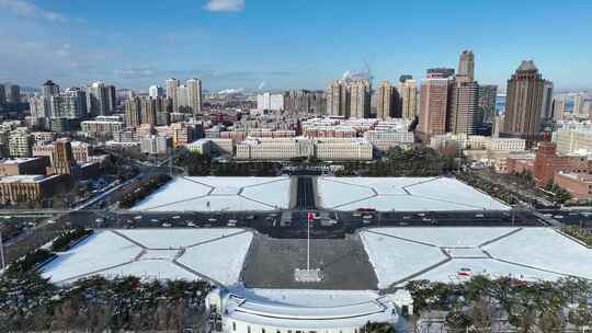 城市雪景 冬天 城市雪景航拍