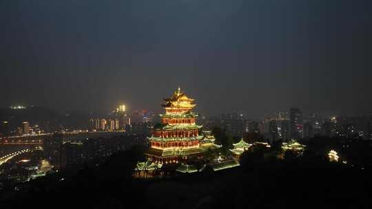 重庆鸿恩寺夜景航拍重庆夜景城市风光风景