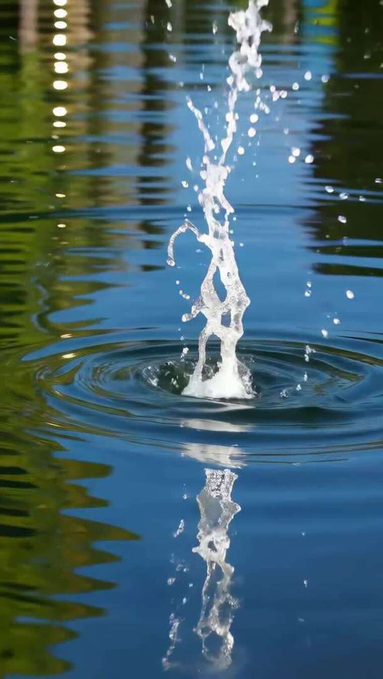 水滴入水溅起水花及波纹