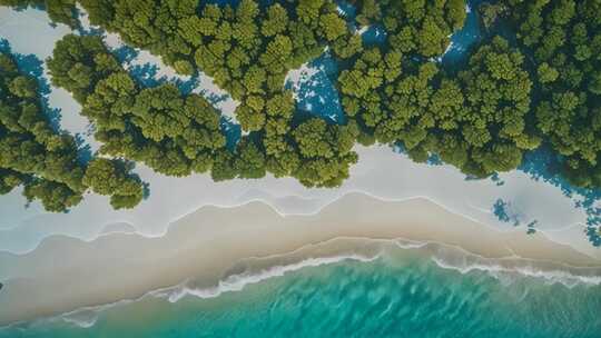 俯瞰海滩树林自然风光