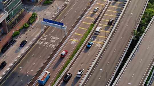 香港港岛城市主干道车流航拍