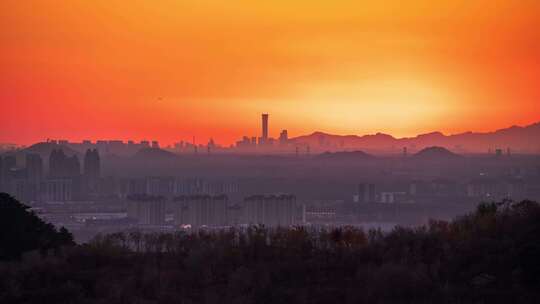 远眺北京城市日落