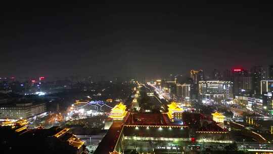 航拍西安城墙永宁门城楼夜景