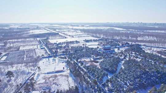 松原龙华寺庙雪景航拍