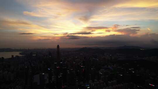 深圳市福田中心区平安日落夜景航拍